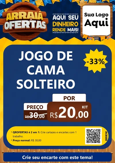 Modelo de Cartaz para Cartaz A4 Vertical com o tema Arraiá de Ofertas - Junina para Cama, Mesa e Banho