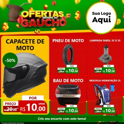 Modelo de Rede Social para Feed Facebook com o tema Ofertas Semana Do Gaúcho para Moto peças