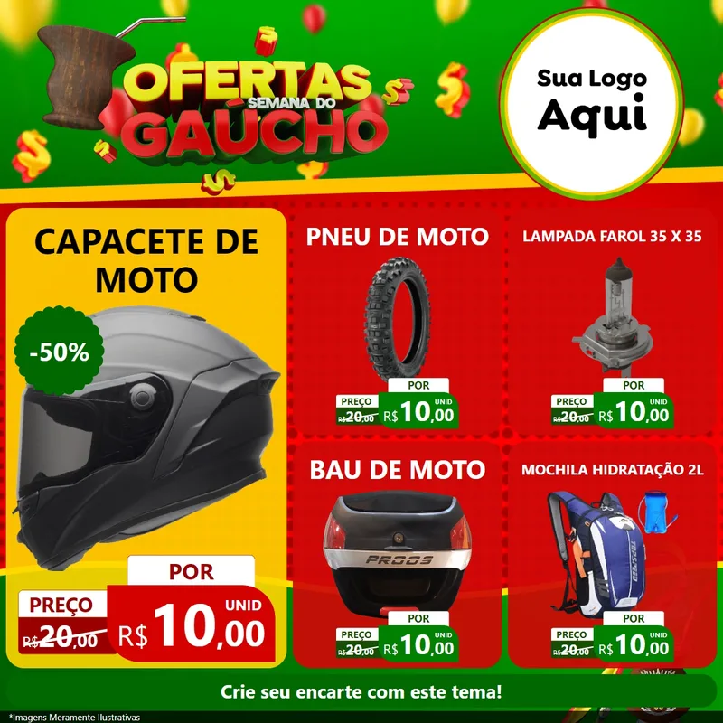 Modelo de Rede Social para Feed Facebook com o tema Ofertas Semana Do Gaúcho para Moto peças