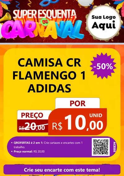 Modelo de Cartaz para Cartaz A4 Vertical com o tema Super Esquenta de Carnaval para Roupas e acessórios
