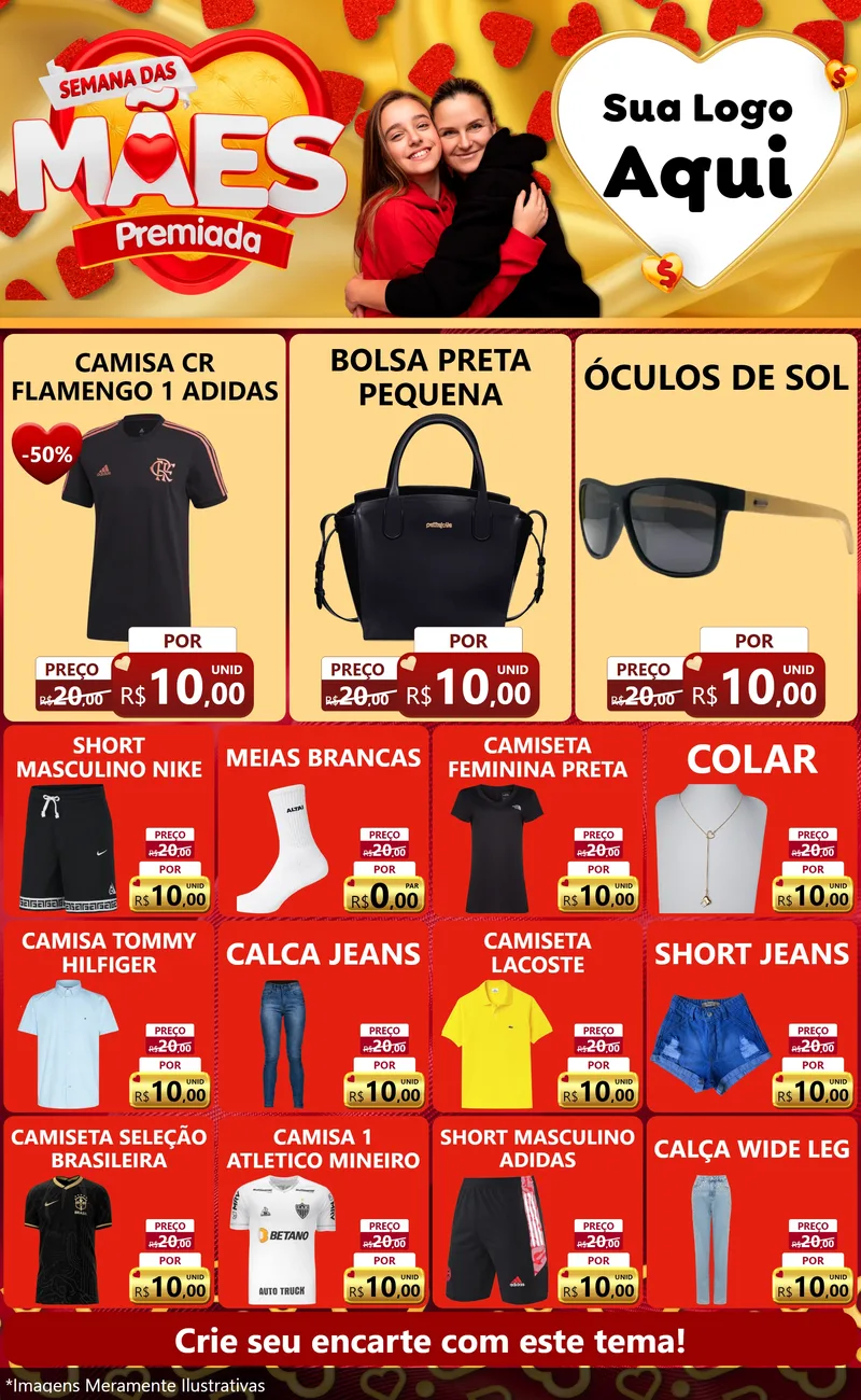 Modelo de Encarte para Encarte Grande com o tema Semana das Mães Premiada para Roupas e acessórios
