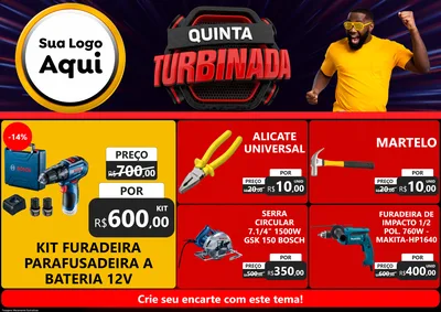 Modelo de Encarte para Encarte A4 Horizontal com o tema Quinta Turbinada para Maquinas e Ferramentas