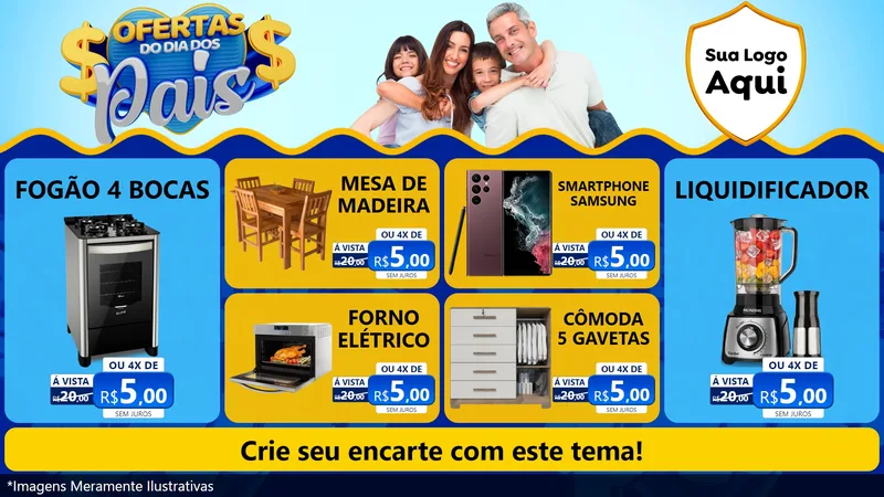 Modelo de TV para TV Horizontal com o tema Ofertas do Dia dos Pais para Móveis e Eletro