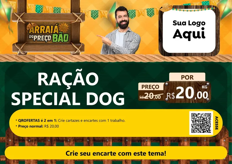 Modelo de Cartaz para Cartaz A4 Horizontal com o tema Arraiá do preço bão para Pet Shop