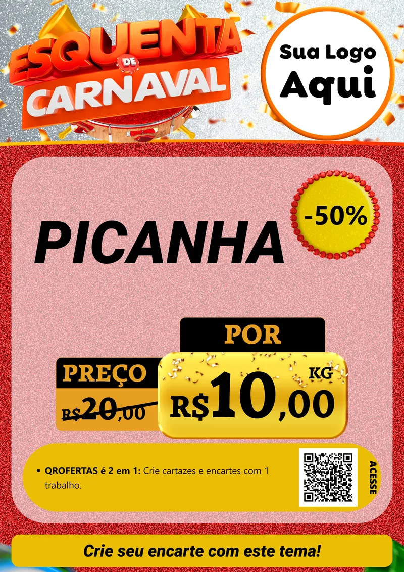 Modelo de Cartaz para Cartaz A4 Vertical com o tema Esquenta de Carnaval para Açougue
