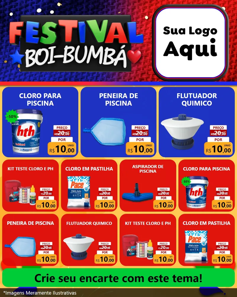 Modelo de Rede Social para Feed Instagram com o tema Festival Boi-Bumbá para Produtos para Piscina