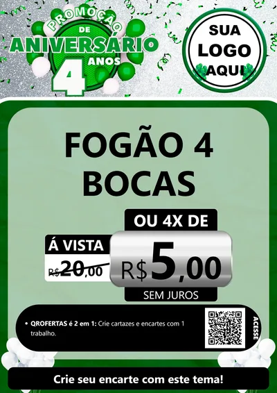 Modelo de Cartaz para Cartaz A4 Vertical com o tema Promoção de Aniversário - 4 Anos para Móveis e Eletro