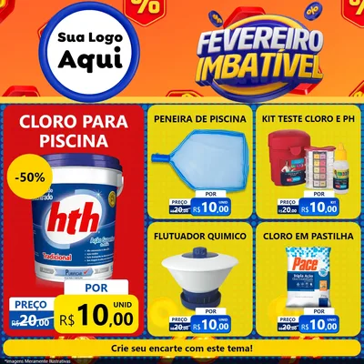 Modelo de Rede Social para Feed Facebook com o tema Fevereiro Imbatível para Produtos para Piscina