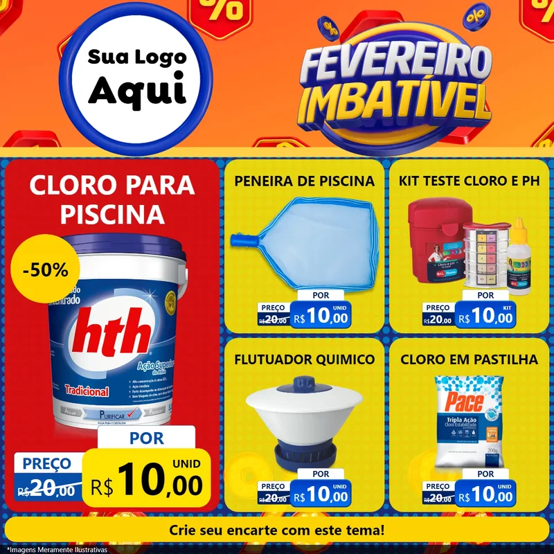 Modelo de Rede Social para Feed Facebook com o tema Fevereiro Imbatível para Produtos para Piscina