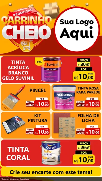 Modelo de TV para TV Vertical com o tema Promoção carrinho cheio para Tintas e Ferramentas