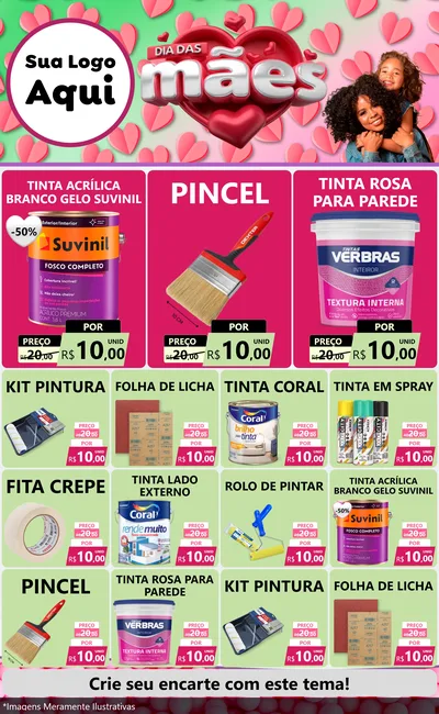 Modelo de Encarte para Encarte Grande com o tema Dia das Mães para Tintas e Ferramentas