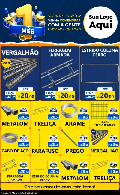 Modelo de Encarte para Encarte Grande com o tema Um Mês de Aniversário para Ferragens