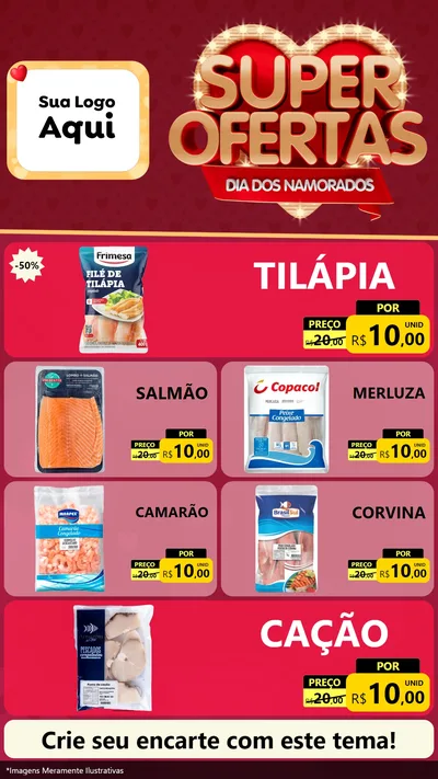 Modelo de TV para TV Vertical com o tema Dia dos Namorados para Peixaria