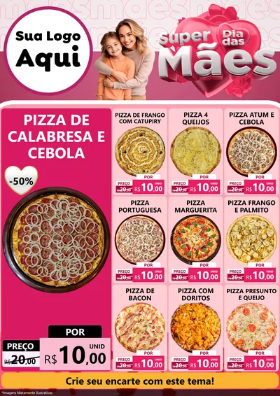 Modelo de Encarte para Encarte A4 Vertical com o tema Super Dia Das Mães para Pizzaria