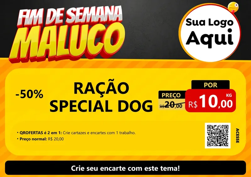 Modelo de Cartaz para Cartaz A4 Horizontal com o tema Final de Semana Maluco para Pet Shop