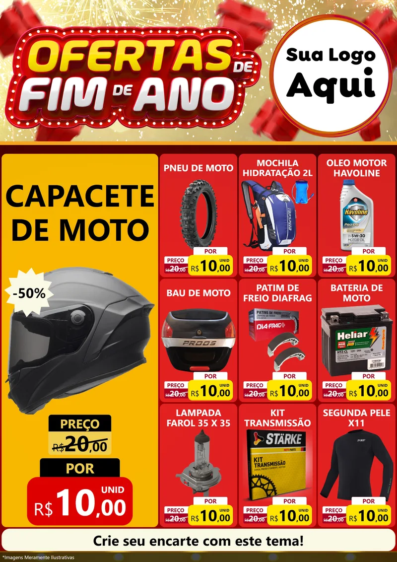Modelo de Encarte para Encarte A4 Vertical com o tema Ofertas de Fim de Ano para Moto peças