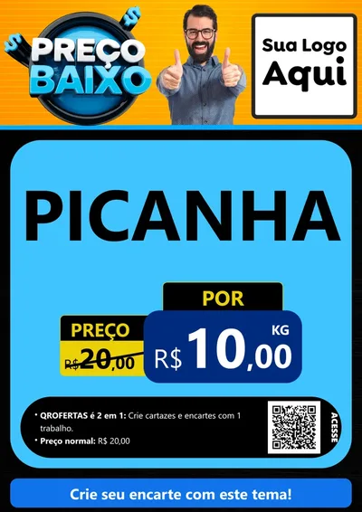 Modelo de Cartaz para Cartaz A4 Vertical com o tema Preço Baixo para Açougue