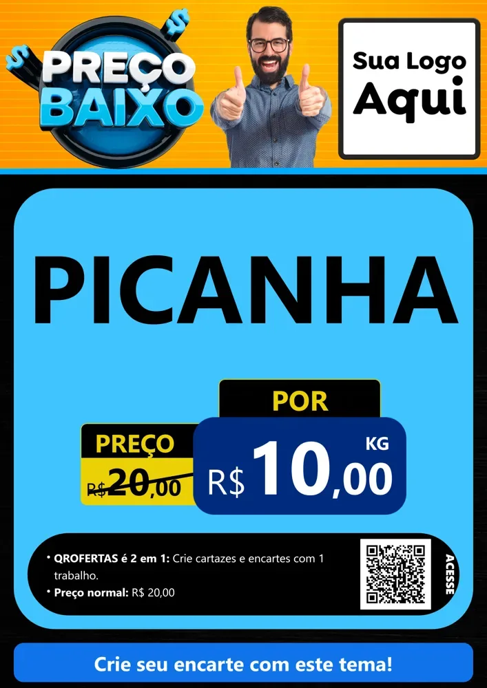 Modelo de Cartaz para Cartaz A4 Vertical com o tema Preço Baixo para Açougue