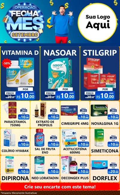 Modelo de Encarte para Encarte Grande com o tema Operação Fecha Mês Setembro para Farmácia