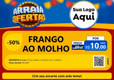 Modelo de Cartaz para Cartaz A4 Horizontal com o tema Arraiá de Ofertas - Junina para Restaurante