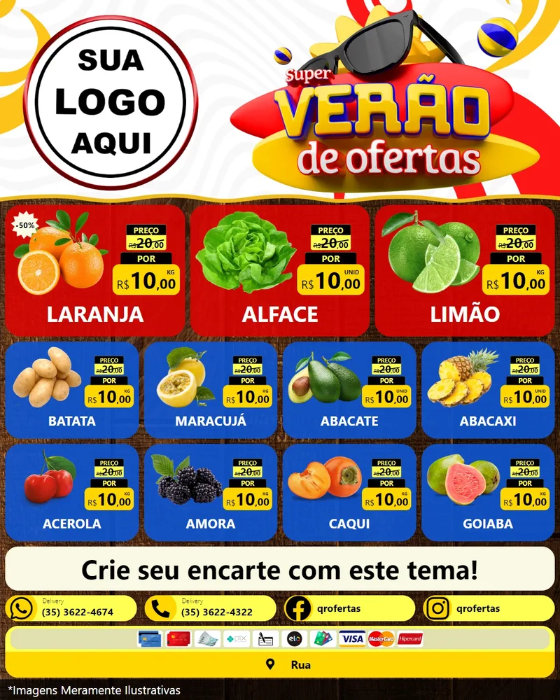 Modelo de Rede Social para Feed Instagram com o tema Super Verão de Ofertas para Hortifrúti
