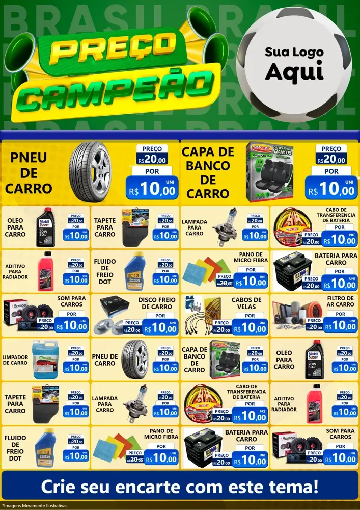 Modelo de Encarte para Encarte A4 Vertical com o tema Preço Campeão - Copa para Auto peças