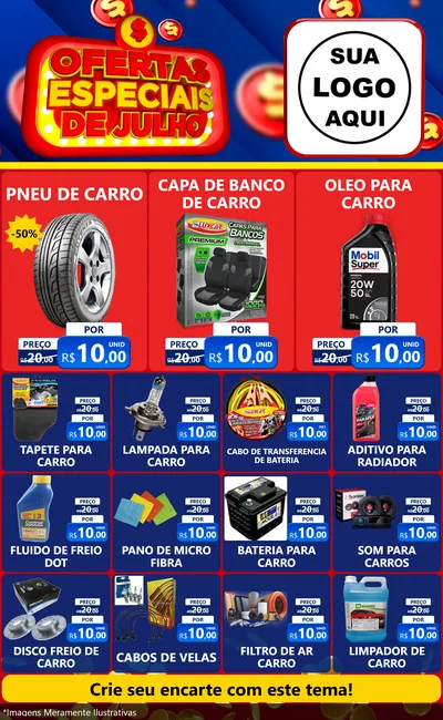 Modelo de Encarte para Encarte Grande com o tema Ofertas Especiais de Julho para Auto peças