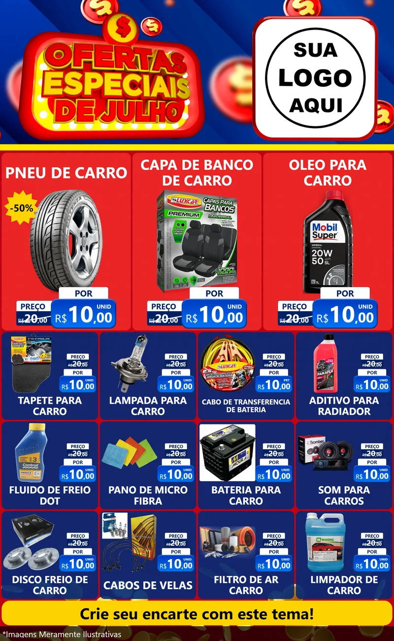 Modelo de Encarte para Encarte Grande com o tema Ofertas Especiais de Julho para Auto peças