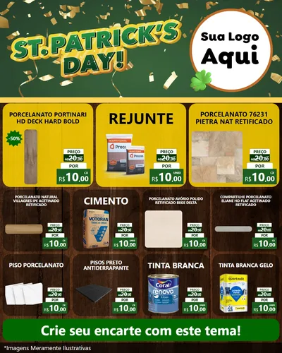 Modelo de Rede Social para Feed Instagram com o tema St Patriks Day para Pisos e revestimentos