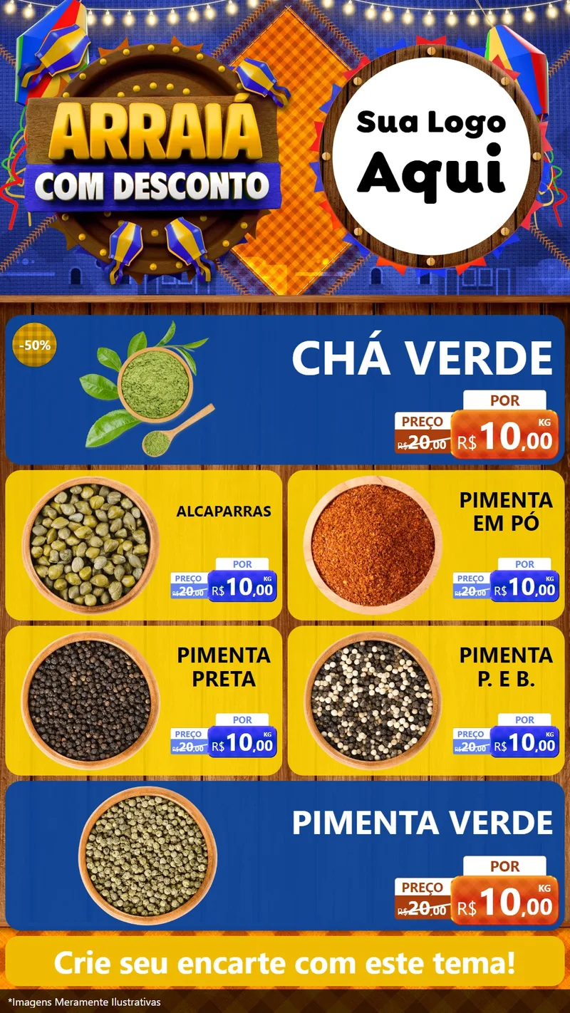 Modelo de TV para TV Vertical com o tema Arraiá Com Desconto para Produtos Naturais