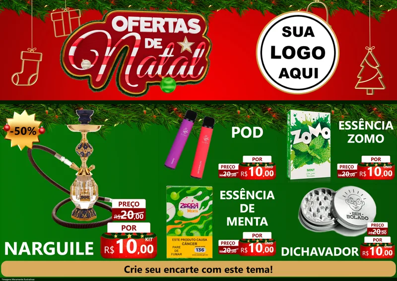 Modelo de Encarte para Encarte A4 Horizontal com o tema Ofertas de Natal para Tabacaria