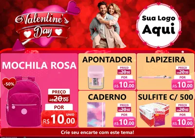 Modelo de Encarte para Encarte A4 Horizontal com o tema Valentine's Day para Papelaria