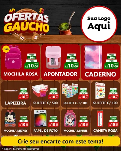 Modelo de Rede Social para Feed Instagram com o tema Ofertas Dia do Gaúcho para Papelaria