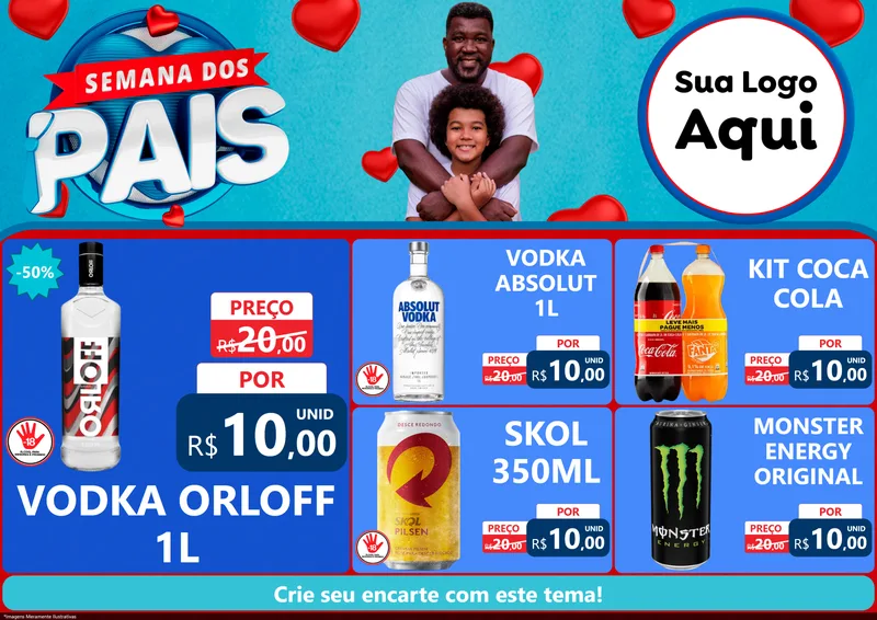Modelo de Encarte para Encarte A4 Horizontal com o tema Semana Dos Pais para Distribuidora de bebidas
