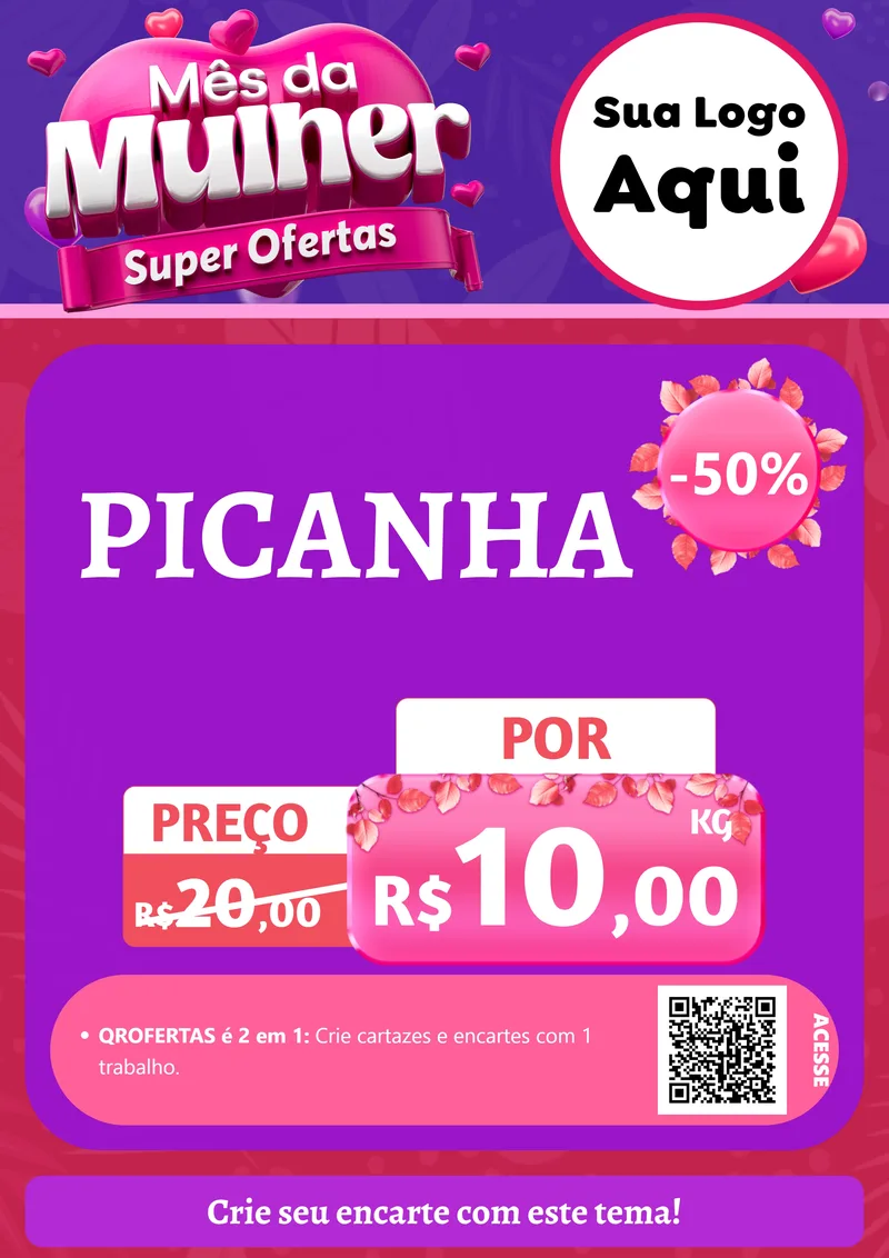 Modelo de Cartaz para Cartaz A4 Vertical com o tema Mês da Mulher - Super Ofertas para Açougue