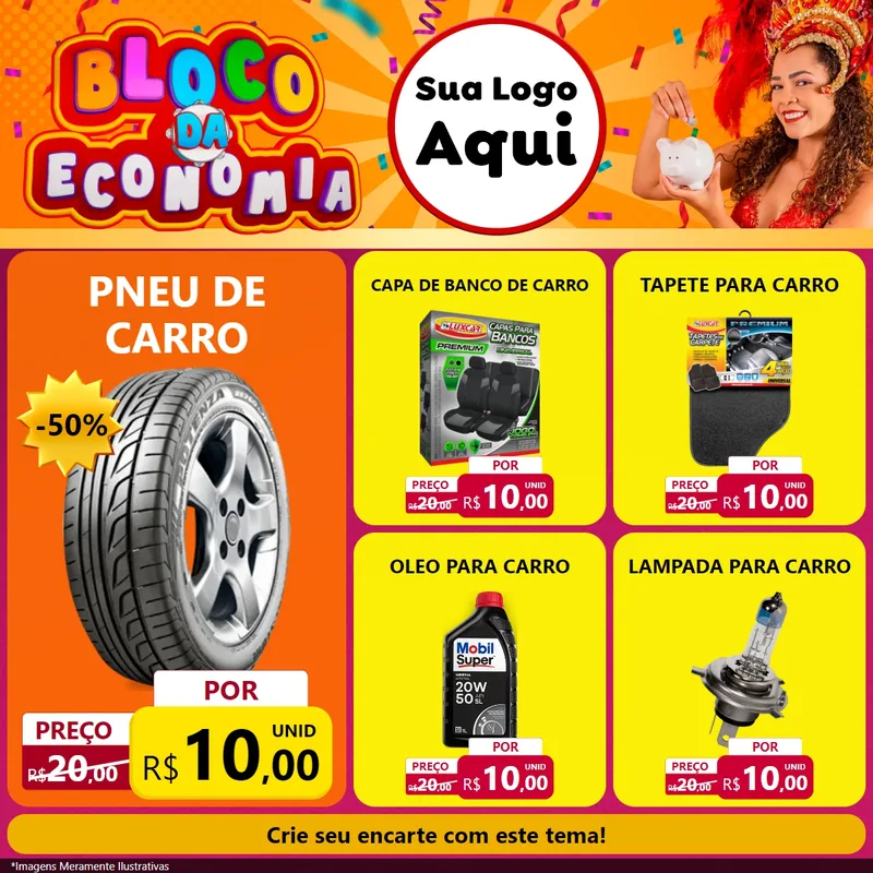 Modelo de Rede Social para Feed Facebook com o tema Bloco da Economia para Auto peças