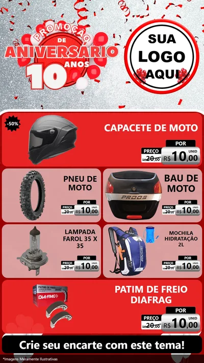 Modelo de TV para TV Vertical com o tema Promoção de Aniversário - 10 Anos para Moto peças
