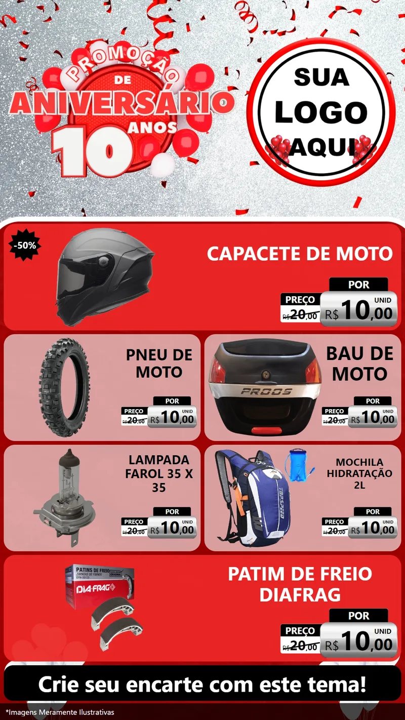 Modelo de TV para TV Vertical com o tema Promoção de Aniversário - 10 Anos para Moto peças