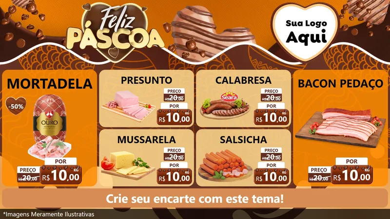 Modelo de TV para TV Horizontal com o tema Feliz Páscoa para Frios e Laticínios