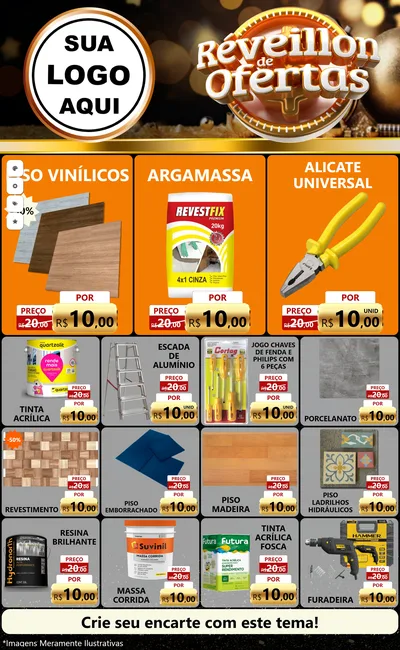 Modelo de Encarte para Encarte Grande com o tema Réveillon de Ofertas para Material para Construção
