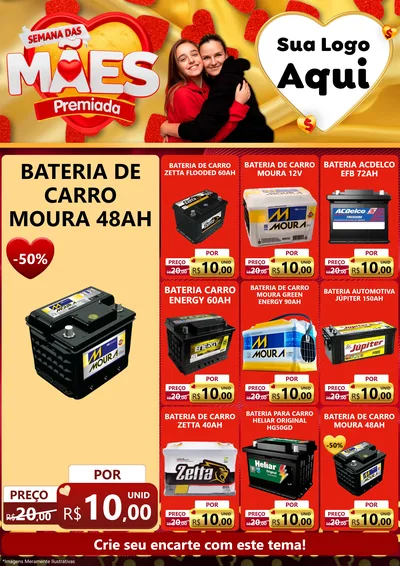 Modelo de Encarte para Encarte A4 Vertical com o tema Semana das Mães Premiada para Baterias Elétricas