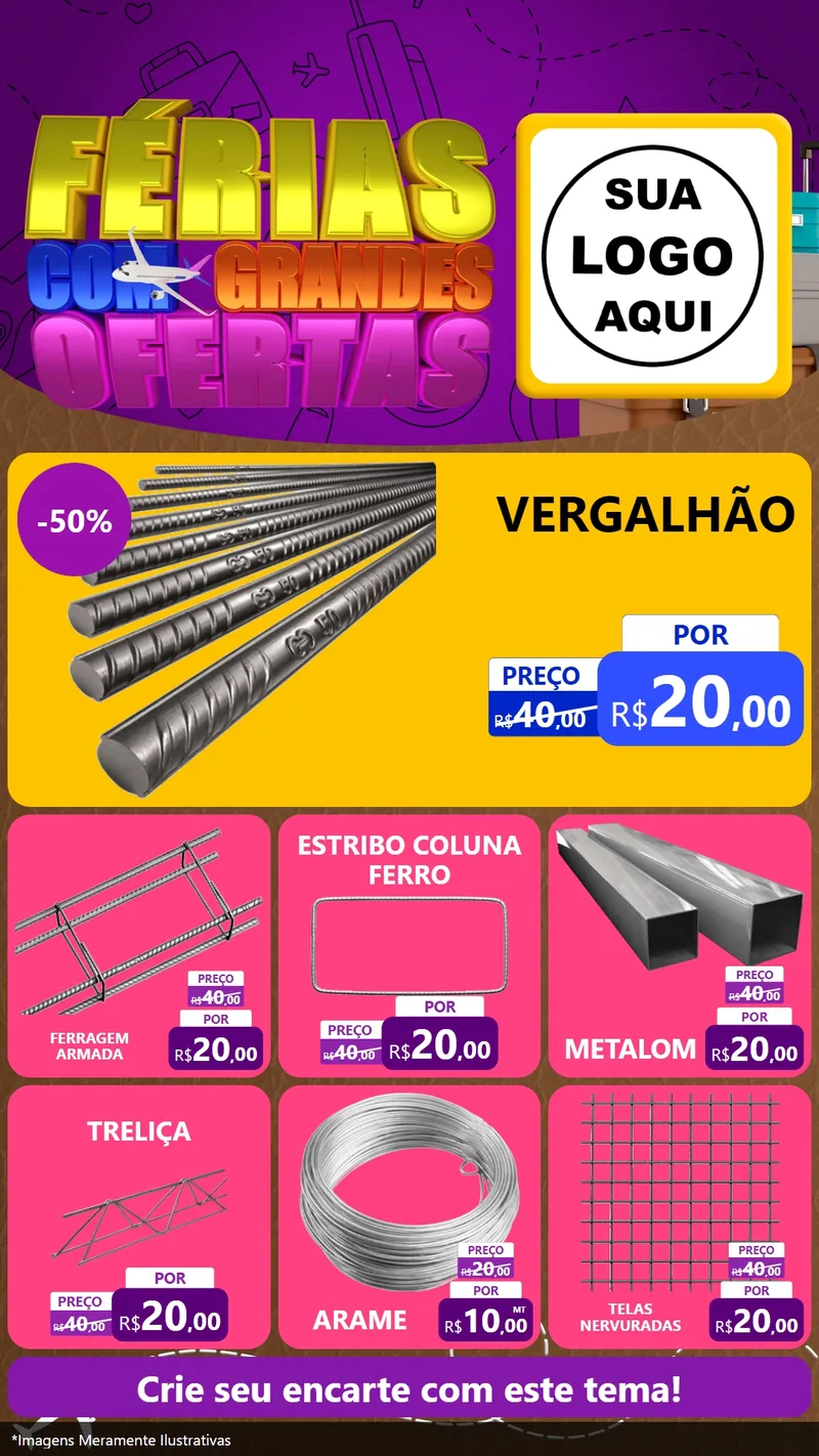 Modelo de Rede Social para Stories com o tema Férias com Grandes Ofertas para Ferragens
