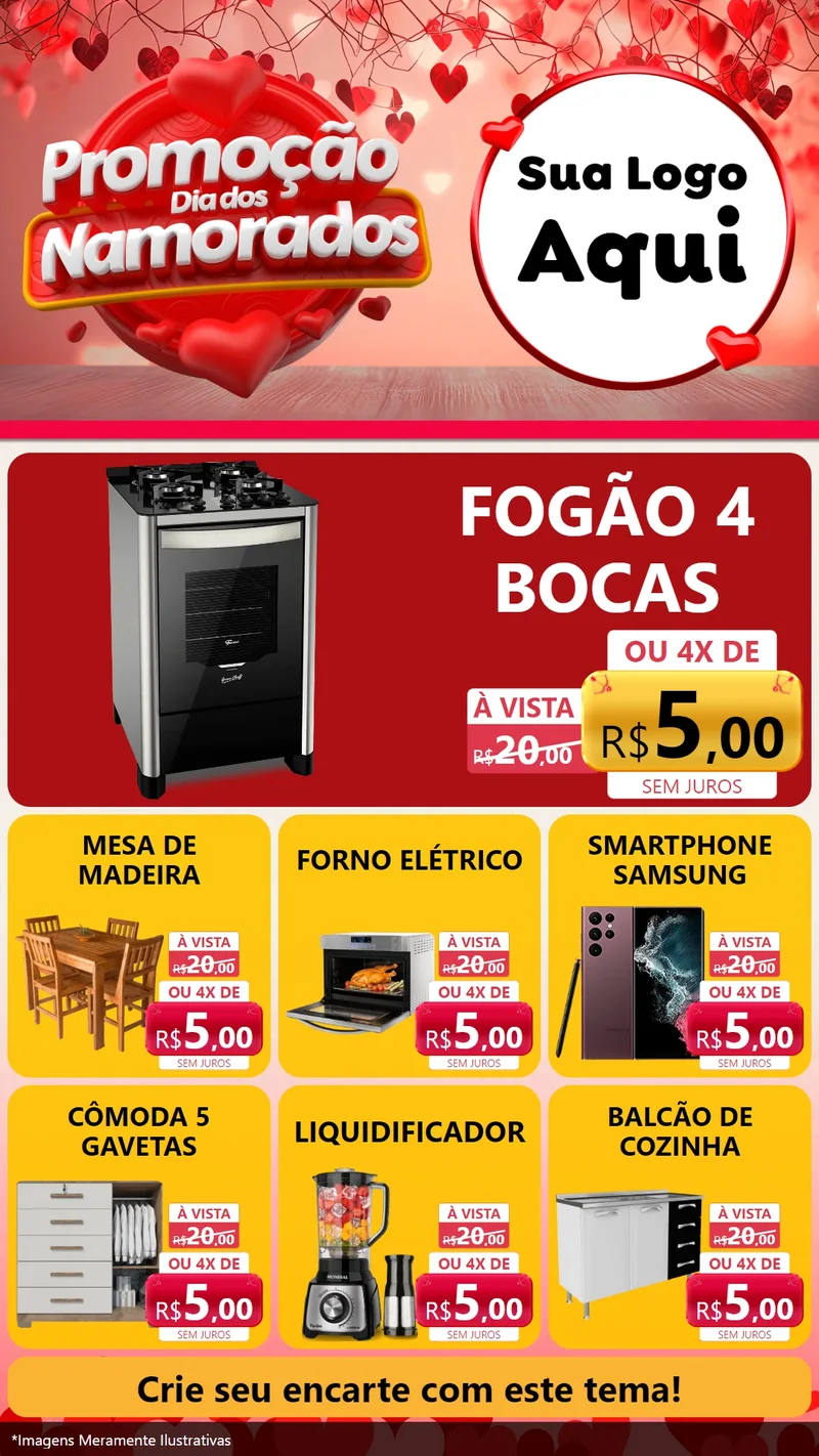 Modelo de Rede Social para Stories com o tema Promoção Dia dos Namorados para Móveis e Eletro