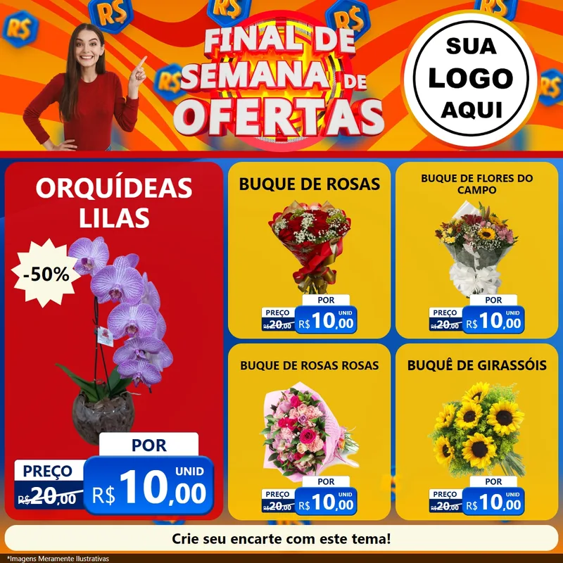 Modelo de Rede Social para Feed Facebook com o tema Final de Semana de Ofertas para Floricultura e jardim
