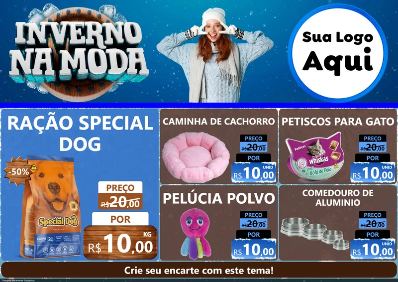 Modelo de Encarte para Encarte A4 Horizontal com o tema Inverno na Moda para Pet Shop