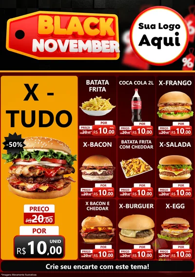 Modelo de Encarte para Encarte A4 Vertical com o tema Black November para Hamburgueria