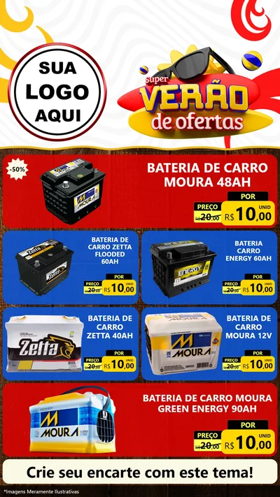 Modelo de TV para TV Vertical com o tema Super Verão de Ofertas para Baterias Elétricas