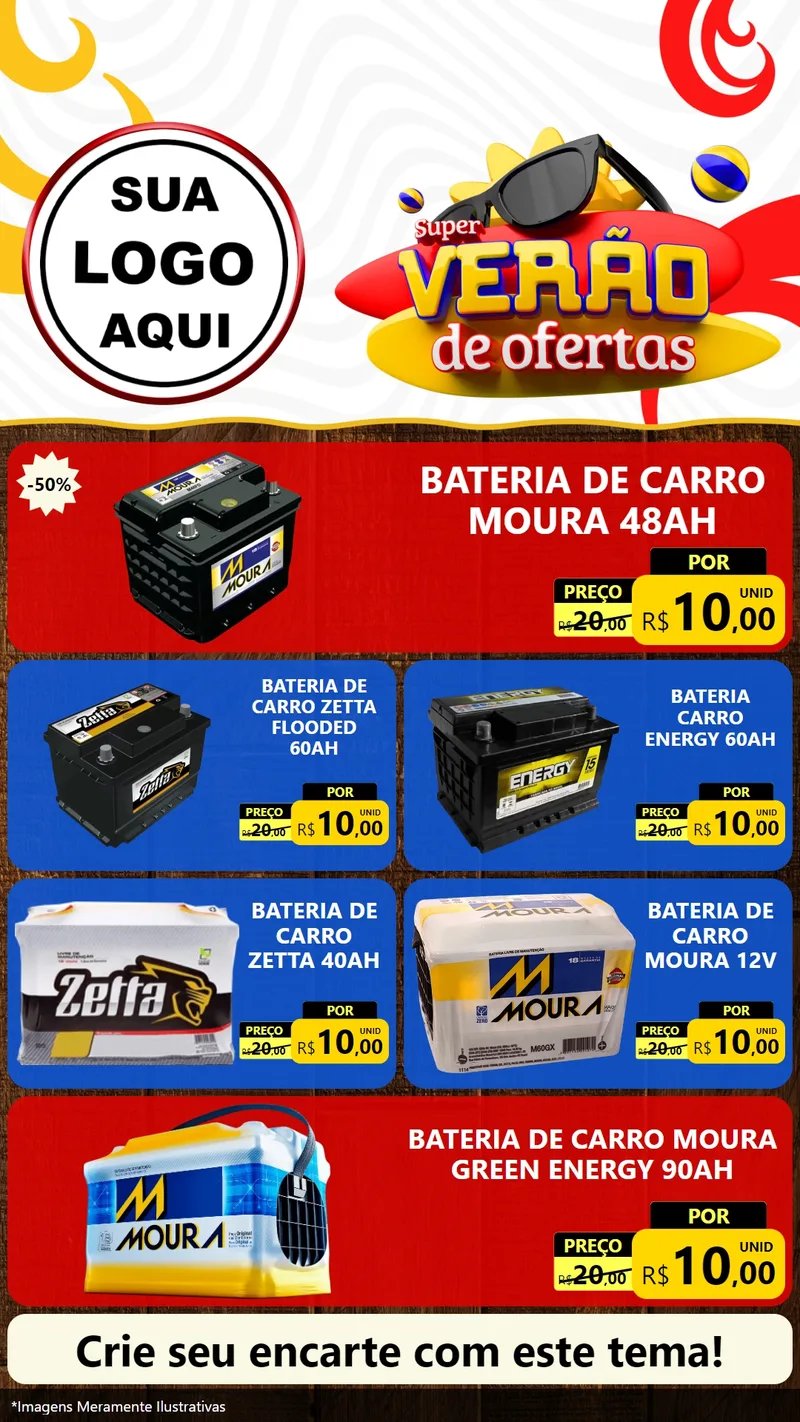 Modelo de TV para TV Vertical com o tema Super Verão de Ofertas para Baterias Elétricas