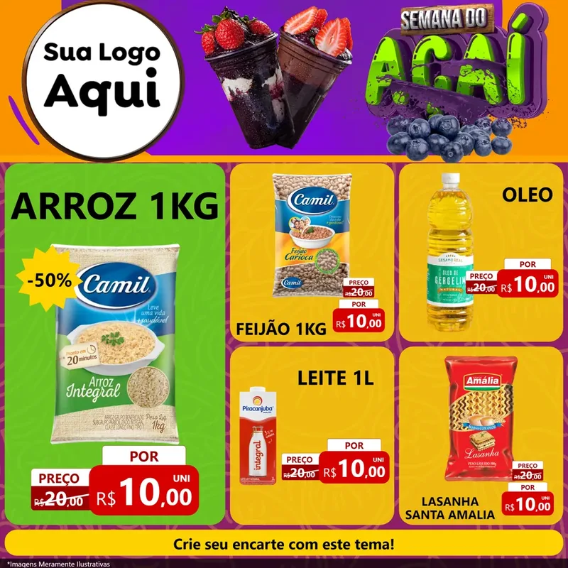 Modelo de Rede Social para Feed Facebook com o tema Semana do Açaí para Supermercado