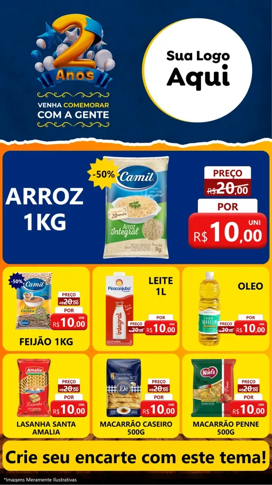 Modelo de Rede Social para Stories com o tema Aniversário de 2 anos para Supermercado
